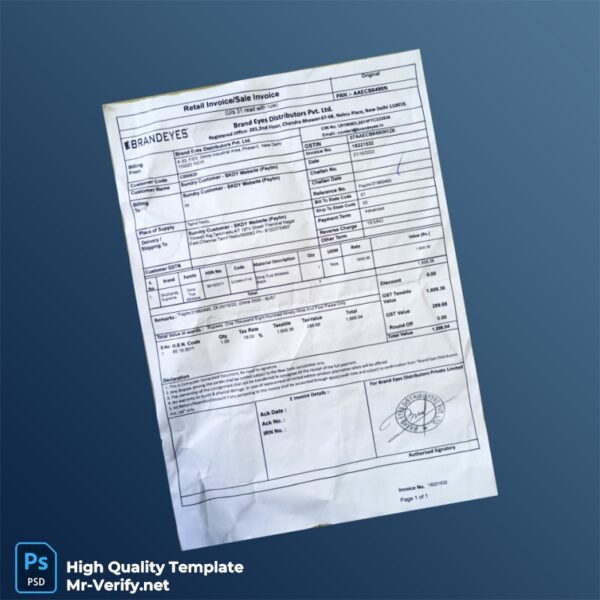 India Brand Eyes Distributors Pvt Ltd Invoice Template in Word and PDF formats