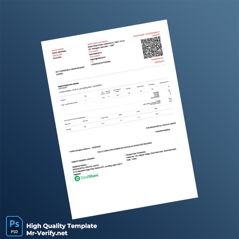 India Brisam Retail Private Limited Invoice Template in Word and PDF formats 7 page India Brisam Retail Private Limited Invoice Template in Word and PDF formats 7 page