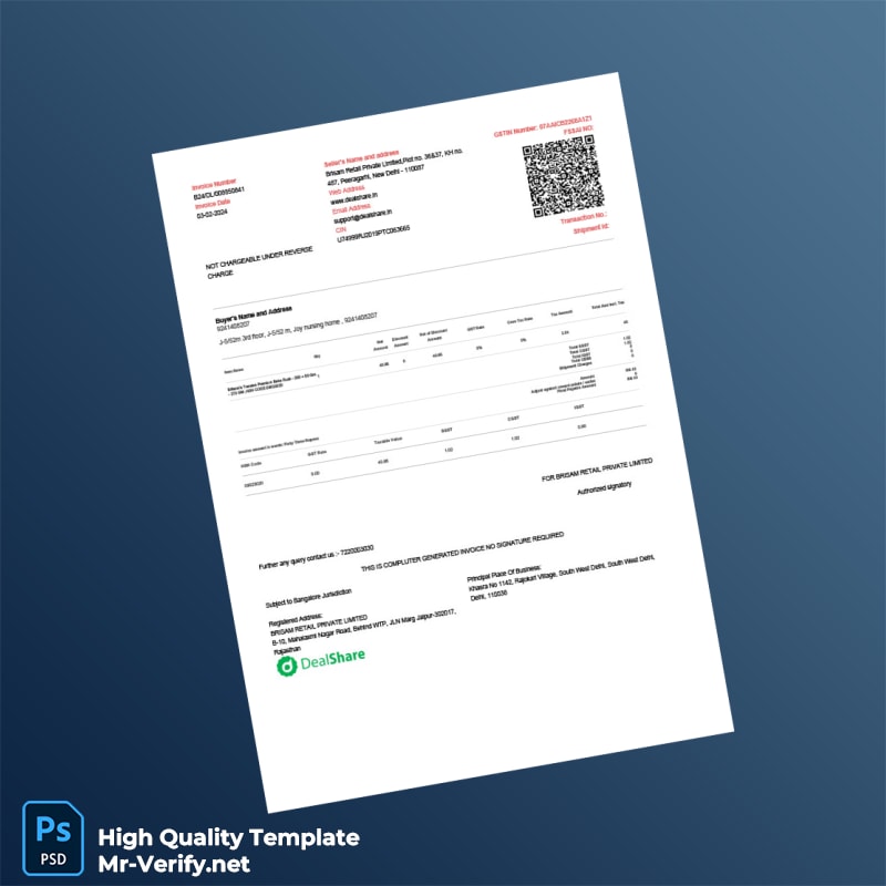 India Brisam Retail Private Limited Invoice Template in Word and PDF formats 7 page India Brisam Retail Private Limited Invoice Template in Word and PDF formats 7 page