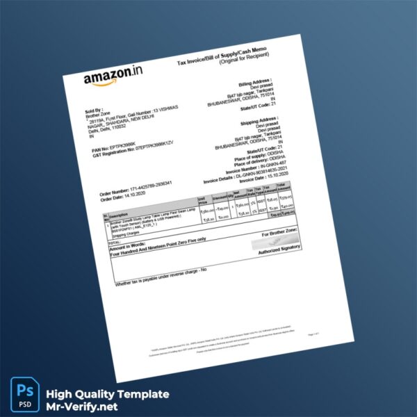 India Brother Zone Tax Invoice Template in Word and PDF formats