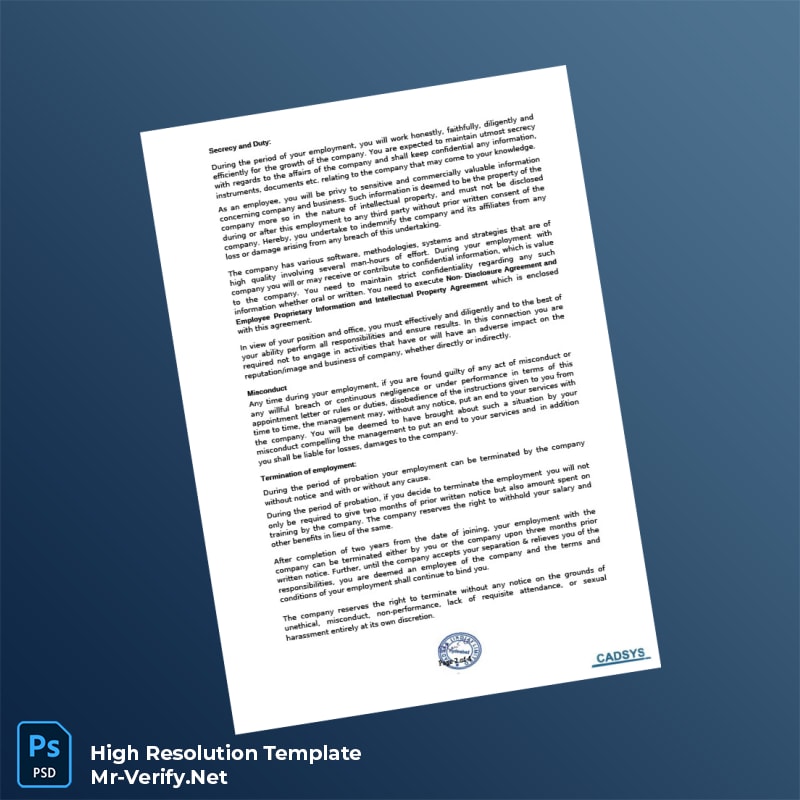 Editable India CADSYS INDIA LTD Offer Letter Word and Pdf Template 4 page Editable India CADSYS INDIA LTD Offer Letter Word and Pdf Template 4 page