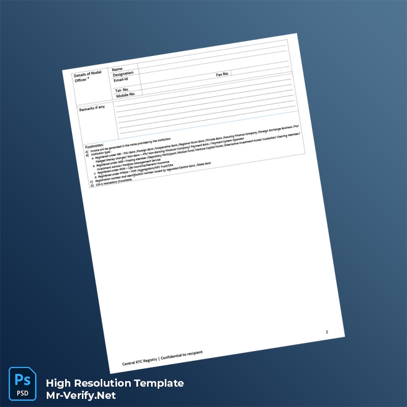 Editable India CERSAI CKYC Registration Form Word and Pdf Template 5 page Editable India CERSAI CKYC Registration Form Word and Pdf Template 5 page