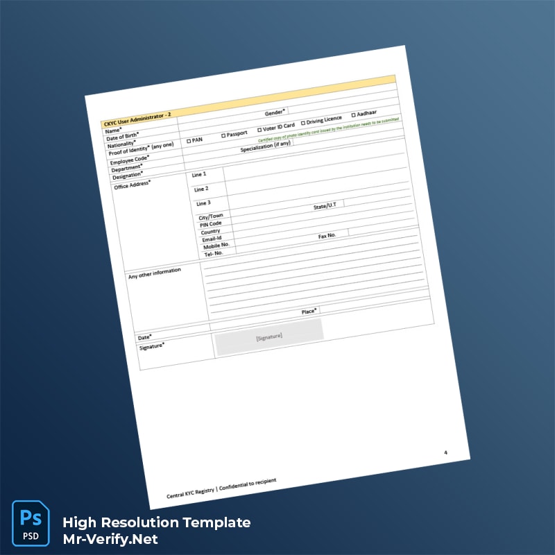 Editable India CERSAI CKYC Registration Form Word and Pdf Template 5 page Editable India CERSAI CKYC Registration Form Word and Pdf Template 5 page