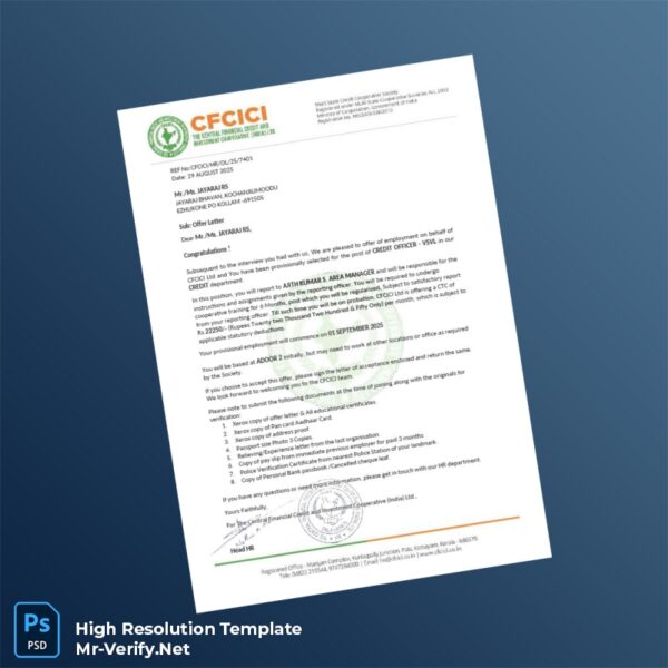 Editable India CFICICI Ltd Employment Verification Letter Word and Pdf Template Editable India CFICICI Ltd Employment Verification Letter Word and Pdf Template