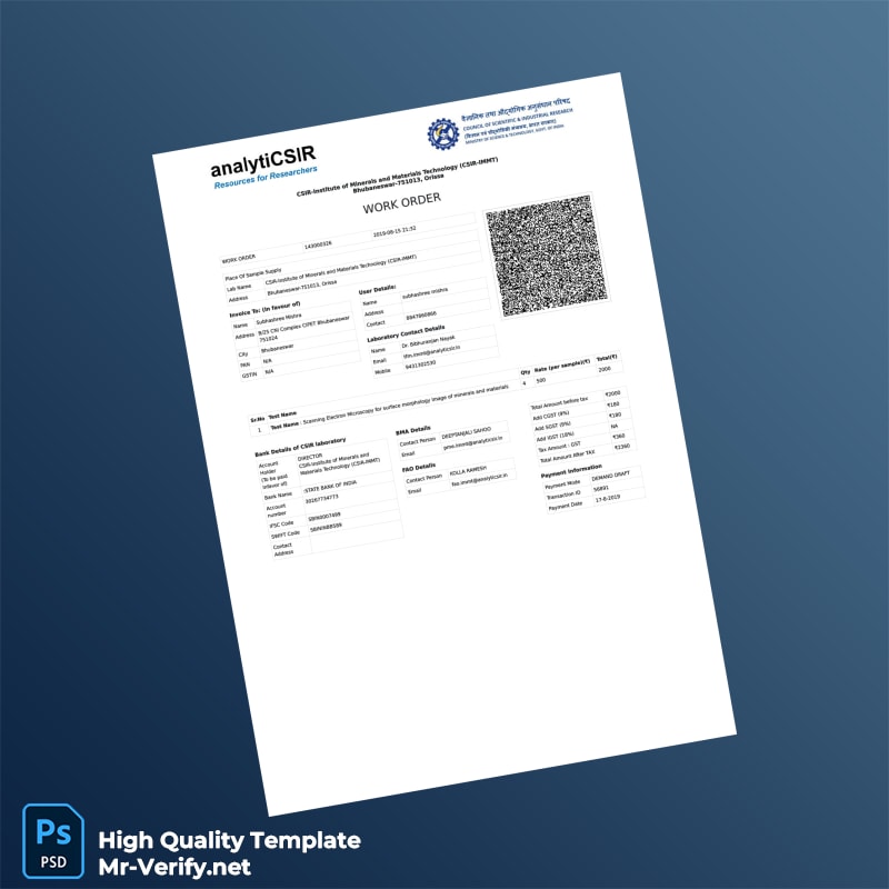 India CSIR-Institute of Minerals and Materials Technology Work Order Template in Word and PDF formats 2 page India CSIR-Institute of Minerals and Materials Technology Work Order Template in Word and PDF formats 2 page