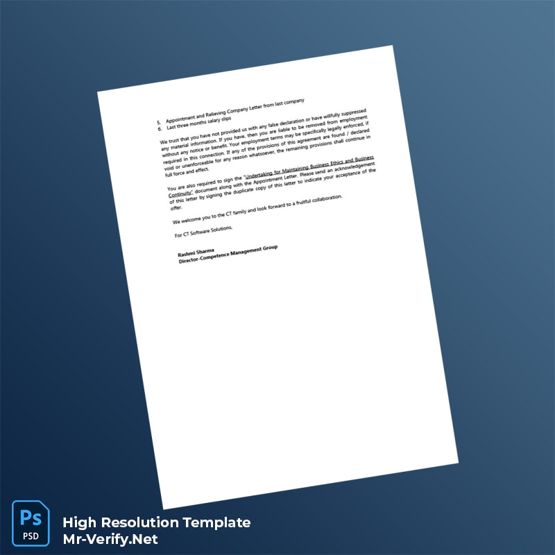 Editable India CT Software Solutions Employment Verification Letter Word and Pdf Template 3 page Editable India CT Software Solutions Employment Verification Letter Word and Pdf Template 3 page