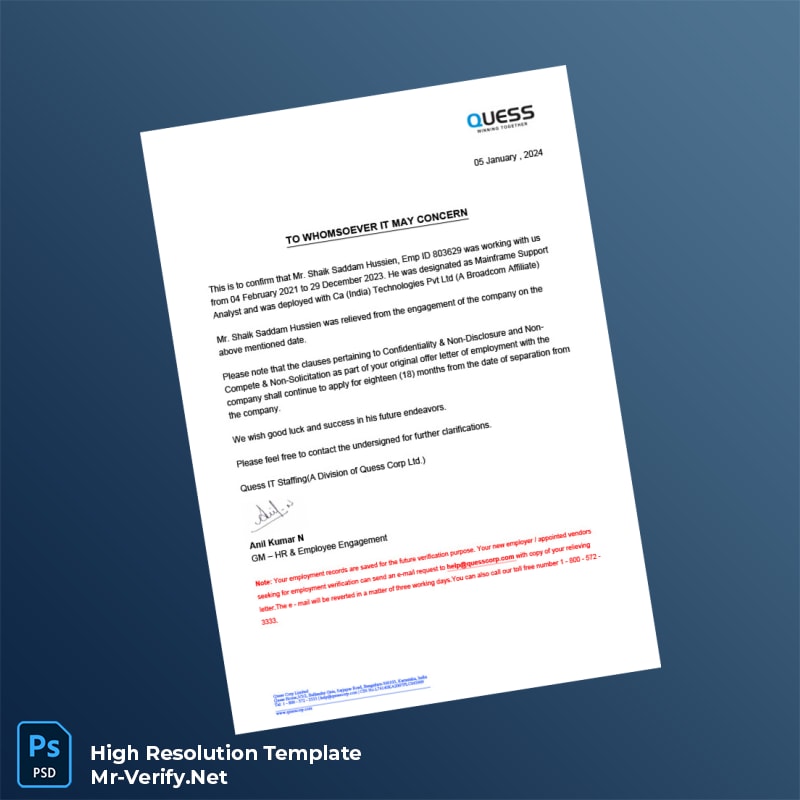 Editable India Ca India Technologies Pvt Ltd Employment Verification Letter Word and Pdf Template Editable India Ca India Technologies Pvt Ltd Employment Verification Letter Word and Pdf Template