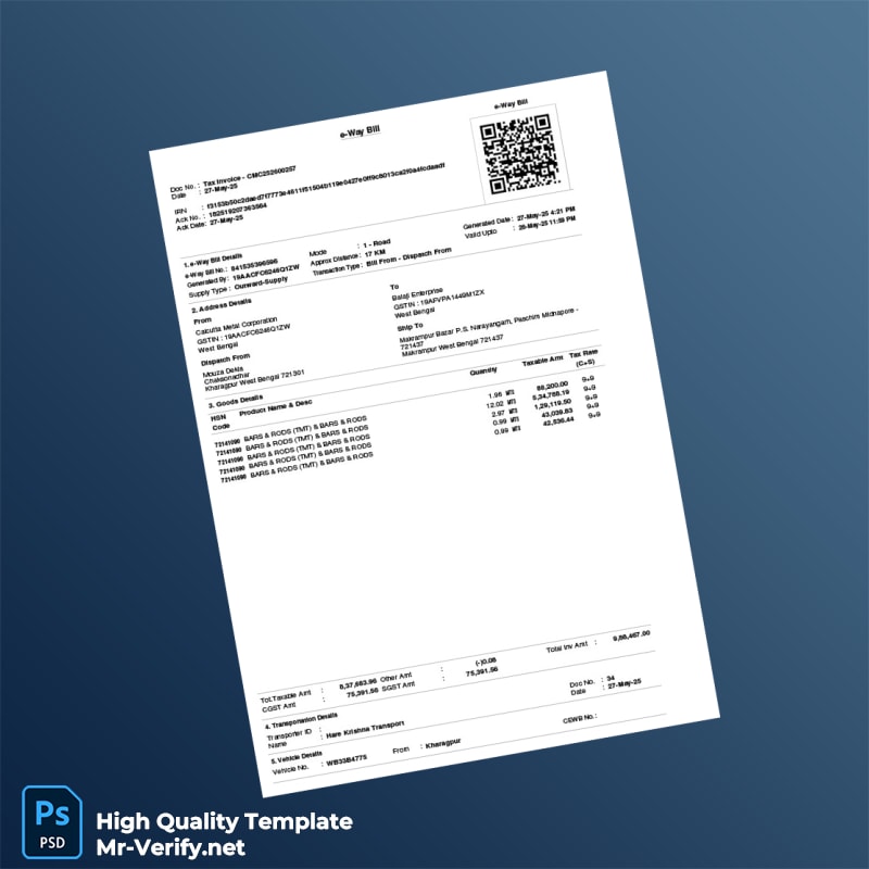 India Calcutta Metal Corporation Challan Cum Tax Invoice Template in Word and PDF formats 4 page India Calcutta Metal Corporation Challan Cum Tax Invoice Template in Word and PDF formats 4 page