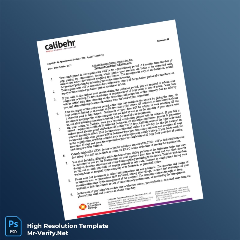Editable India Calibehr Business Support Services Pvt Ltd Employment Verification Letter Word and Pdf Template 6 page Editable India Calibehr Business Support Services Pvt Ltd Employment Verification Letter Word and Pdf Template 6 page