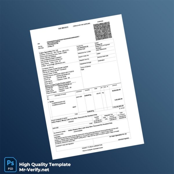 India Calpro Specialities Pvt Ltd Tax Invoice Template in Word and PDF formats