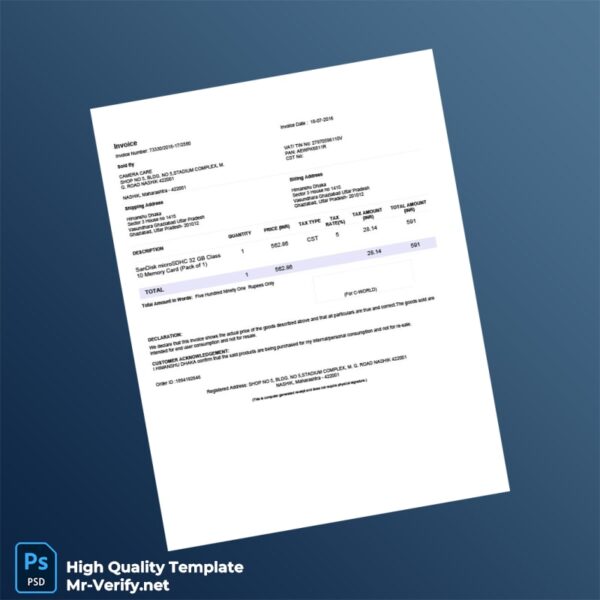 India Camera Care Invoice Template in Word and PDF formats 2 page India Camera Care Invoice Template in Word and PDF formats 2 page