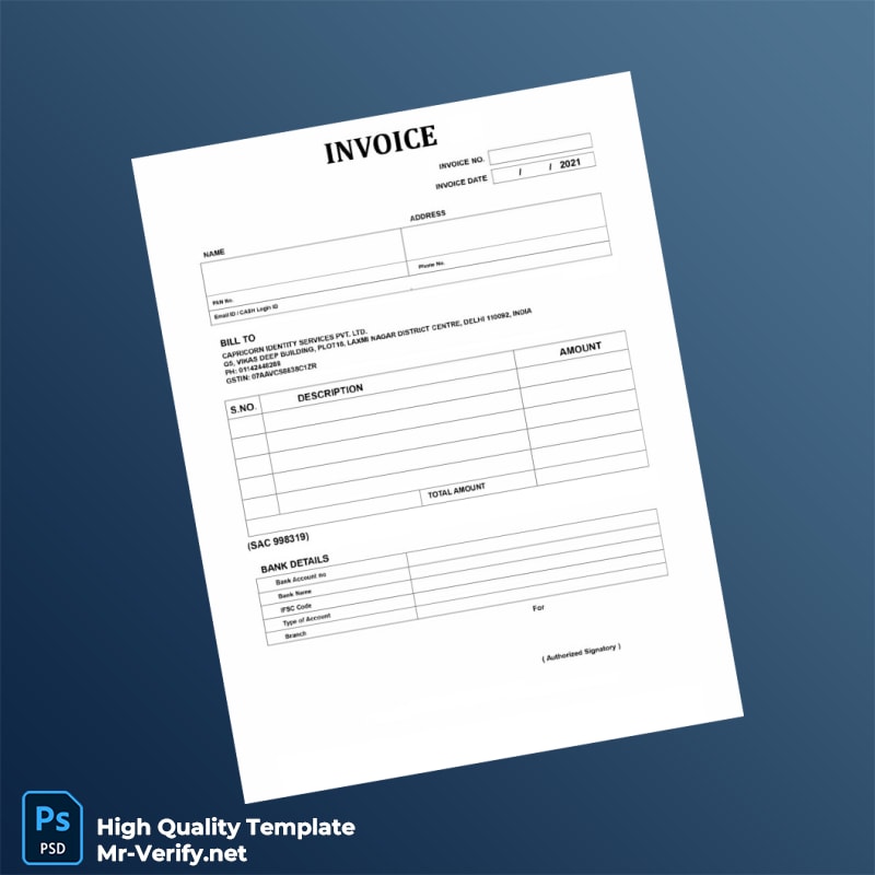 India Capricorn Identity Services Pvt Ltd Invoice Template in Word and PDF formats India Capricorn Identity Services Pvt Ltd Invoice Template in Word and PDF formats