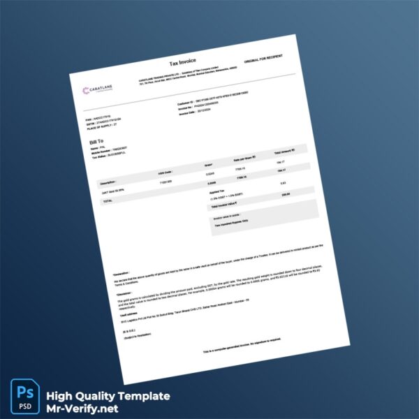 India CaratLane Trading Private Ltd Invoice Template in Word and PDF formats 2 page