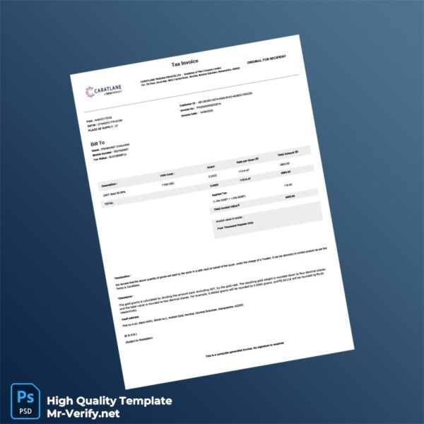 India CaratLane Trading Private Ltd Tax Invoice Template in Word and PDF formats 2 page India CaratLane Trading Private Ltd Tax Invoice Template in Word and PDF formats 2 page