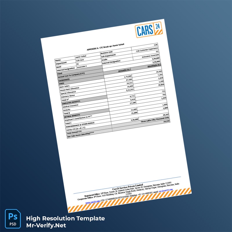 Editable India Cars24 Employment Verification Letter Word and Pdf Template 3 page Editable India Cars24 Employment Verification Letter Word and Pdf Template 3 page