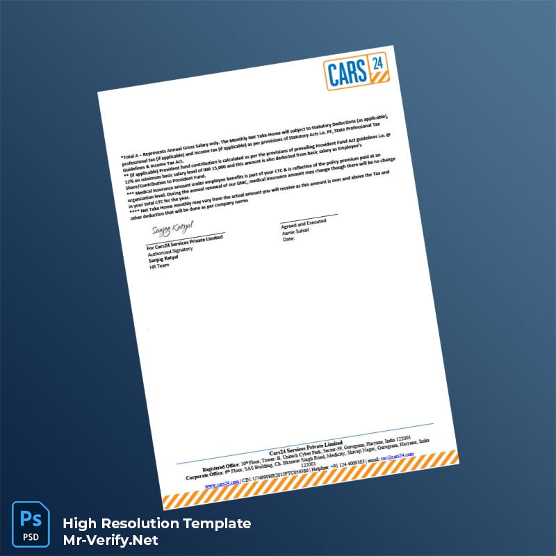Editable India Cars24 Employment Verification Letter Word and Pdf Template 3 page Editable India Cars24 Employment Verification Letter Word and Pdf Template 3 page