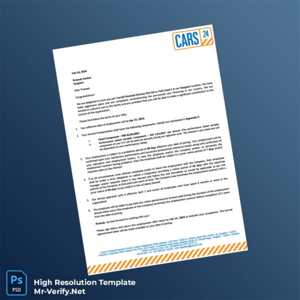 Editable File Template India20Cars2420Financial20Services20Employment20Verification20Letter20Template20in20Word20and20PDF20formats 600x600 - Editable File Template
