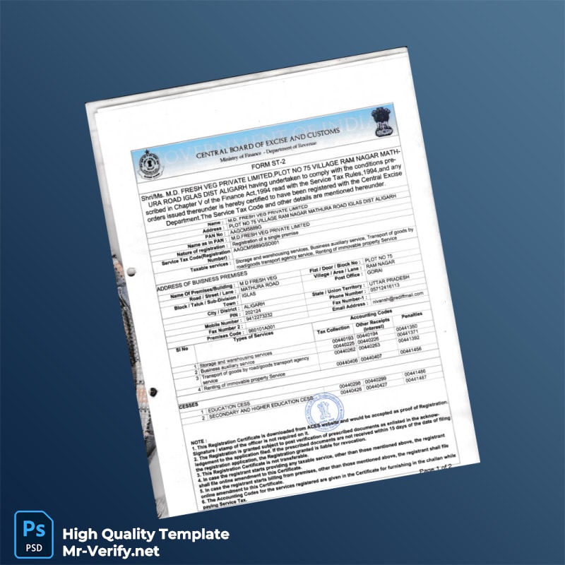 India Central Board of Excise and Customs Business Registration Certificate Template in Word and PDF formats India Central Board of Excise and Customs Business Registration Certificate Template in Word and PDF formats