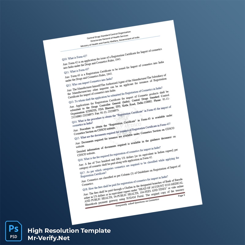 Editable India Central Drugs Standard Control Organization Registration Certificate Word and Pdf Template 7 page Editable India Central Drugs Standard Control Organization Registration Certificate Word and Pdf Template 7 page