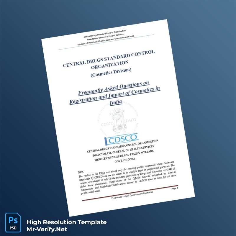 Editable India Central Drugs Standard Control Organization Registration Certificate Word and Pdf Template 7 page Editable India Central Drugs Standard Control Organization Registration Certificate Word and Pdf Template 7 page