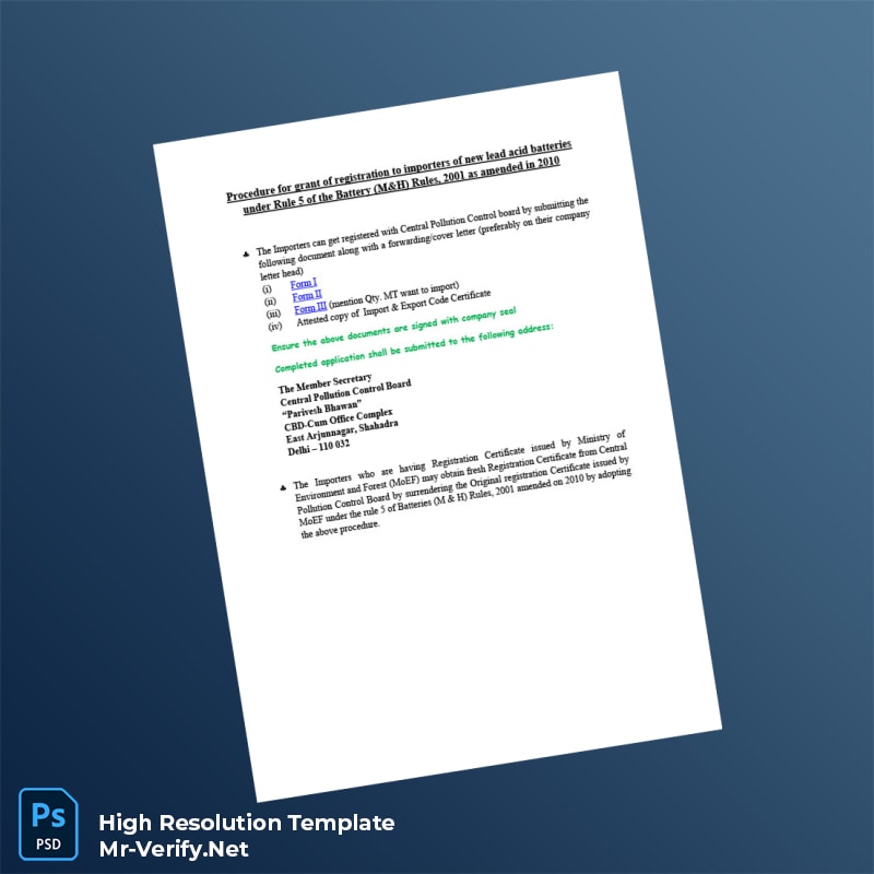 Editable India Central Pollution Control Board Registration Certificate Word and Pdf Template Editable India Central Pollution Control Board Registration Certificate Word and Pdf Template