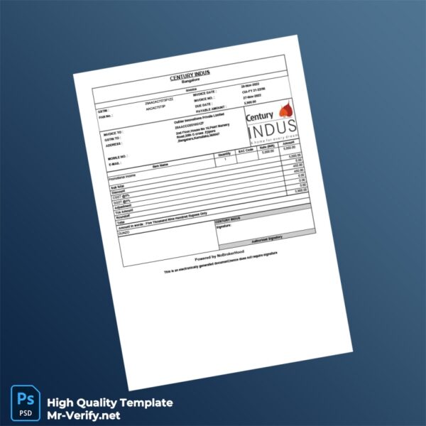 India Century Indus Invoice Template in Word and PDF formats