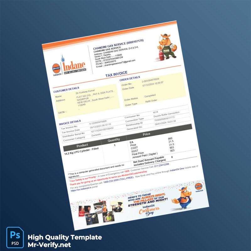 India Chandini Gas Service Tax Invoice Template in Word and PDF formats 2 page India Chandini Gas Service Tax Invoice Template in Word and PDF formats 2 page