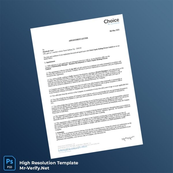 Editable India Choice Equity Broking Private Limited Appointment Letter Word and Pdf Template 6 page