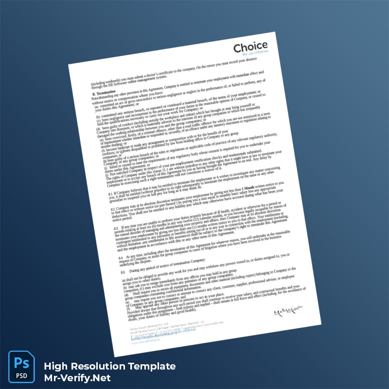 Editable India Choice Equity Broking Private Limited Appointment Letter Word and Pdf Template 6 page Editable India Choice Equity Broking Private Limited Appointment Letter Word and Pdf Template 6 page