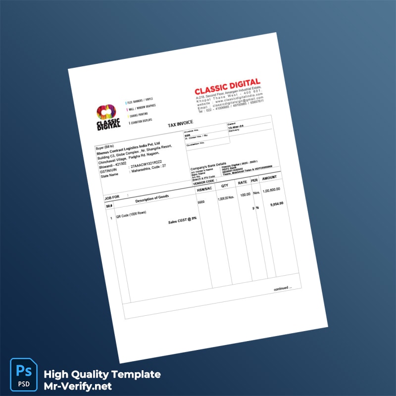 India Classic Digital Tax Invoice Template in Word and PDF formats 2 page India Classic Digital Tax Invoice Template in Word and PDF formats 2 page