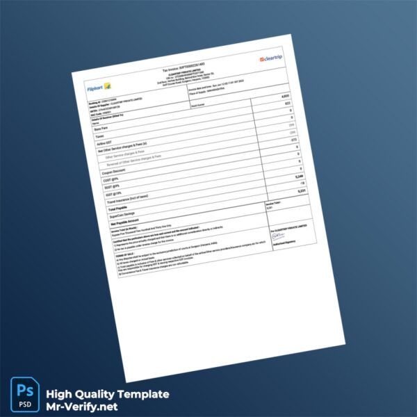 India Cleartrip Private Limited Tax Invoice Template in Word and PDF formats