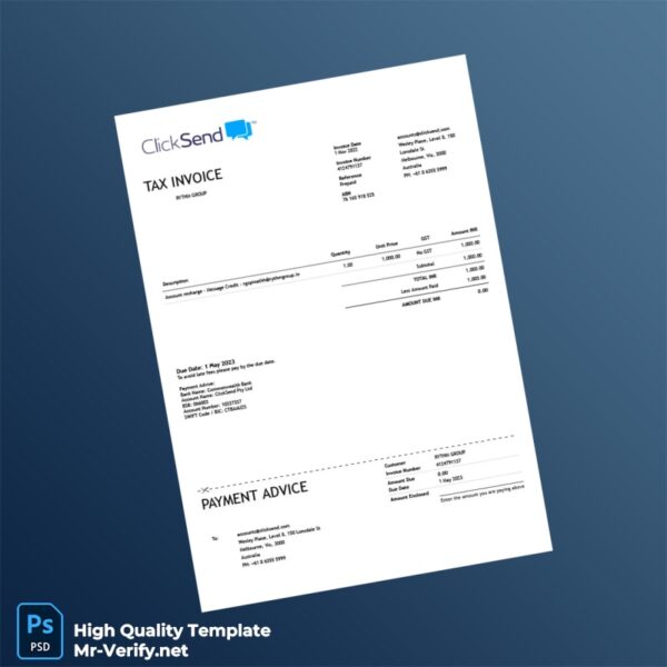 India ClickSend Pty Ltd Tax Invoice Template in Word and PDF formats