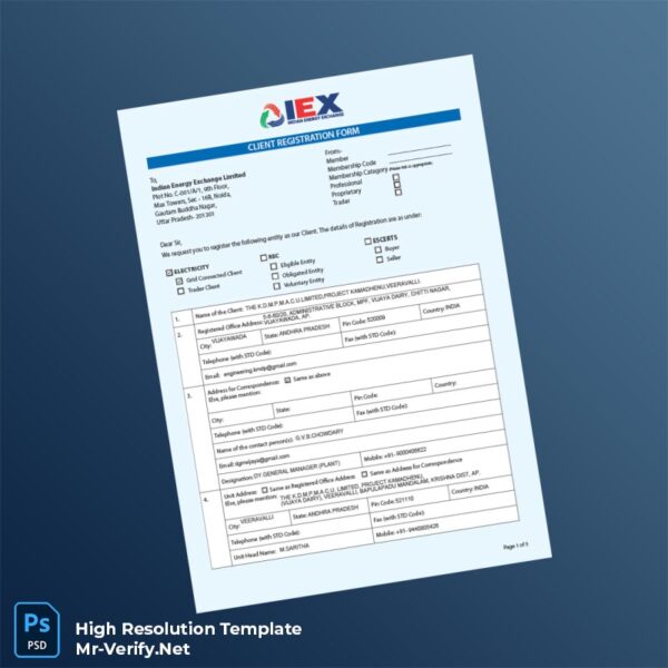 Editable India Client Registration Form Word and Pdf Template 5 page