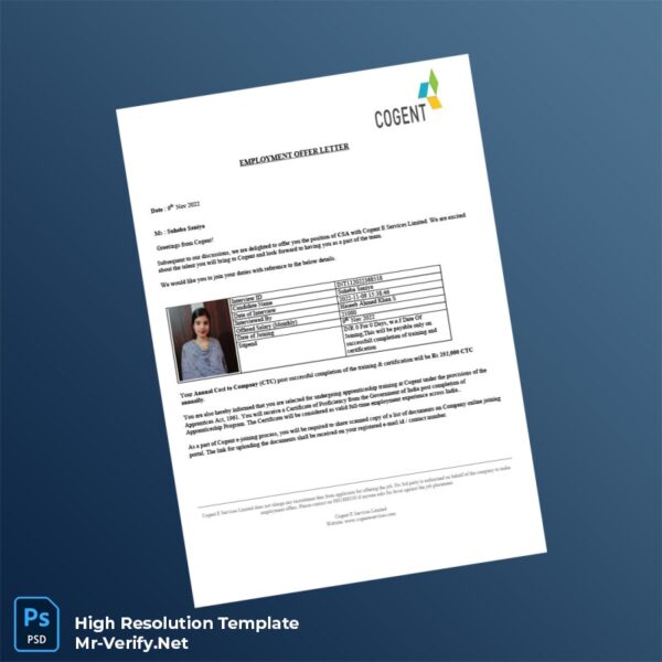 Editable India Cogent E Services Limited Employment Verification Letter Word and Pdf Template 2 page