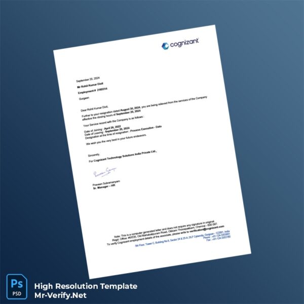 Editable India Cognizant Technology Solutions Relieving Letter Word and Pdf Template Editable India Cognizant Technology Solutions Relieving Letter Word and Pdf Template
