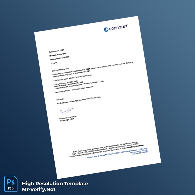 Editable India Cognizant Technology Solutions Relieving Letter Word and Pdf Template Editable India Cognizant Technology Solutions Relieving Letter Word and Pdf Template