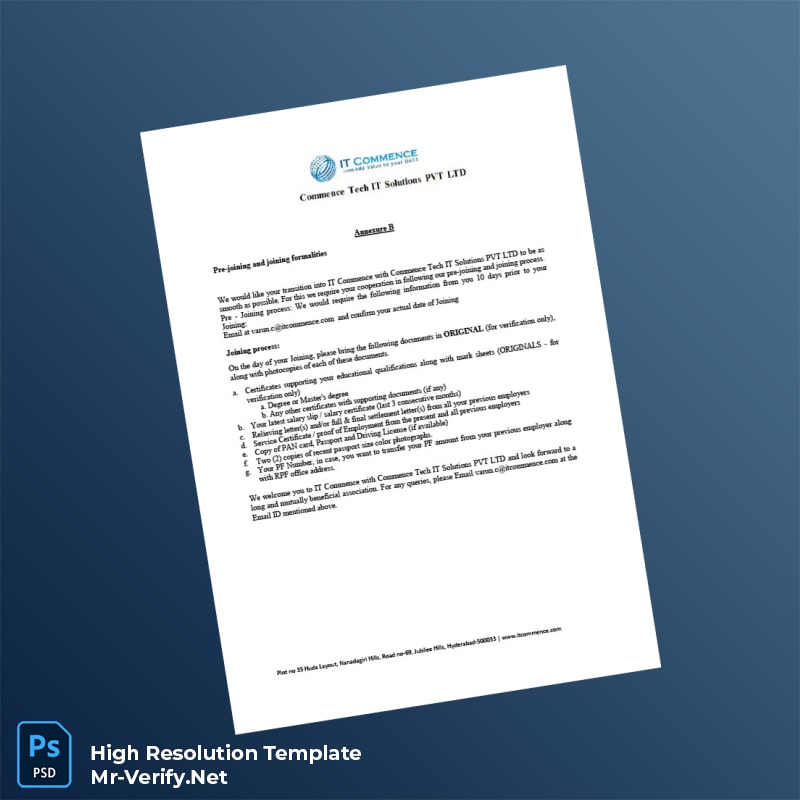 Editable India Commence Tech IT Solutions PVT LTD Offer Letter Word and Pdf Template 5 page Editable India Commence Tech IT Solutions PVT LTD Offer Letter Word and Pdf Template 5 page