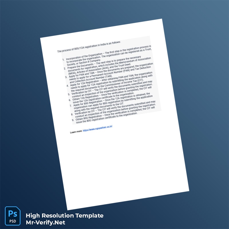 Editable India Commissioner of Income Tax 80G 12A Registration Certificate Word and Pdf Template 2 page Editable India Commissioner of Income Tax 80G 12A Registration Certificate Word and Pdf Template 2 page