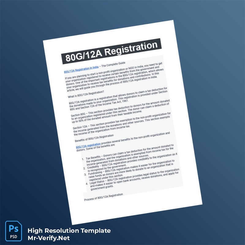 Editable India Commissioner of Income Tax 80G 12A Registration Certificate Word and Pdf Template 2 page Editable India Commissioner of Income Tax 80G 12A Registration Certificate Word and Pdf Template 2 page