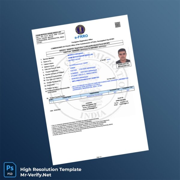 Editable India Commissioner of Police Registration Certificate Word and Pdf Template