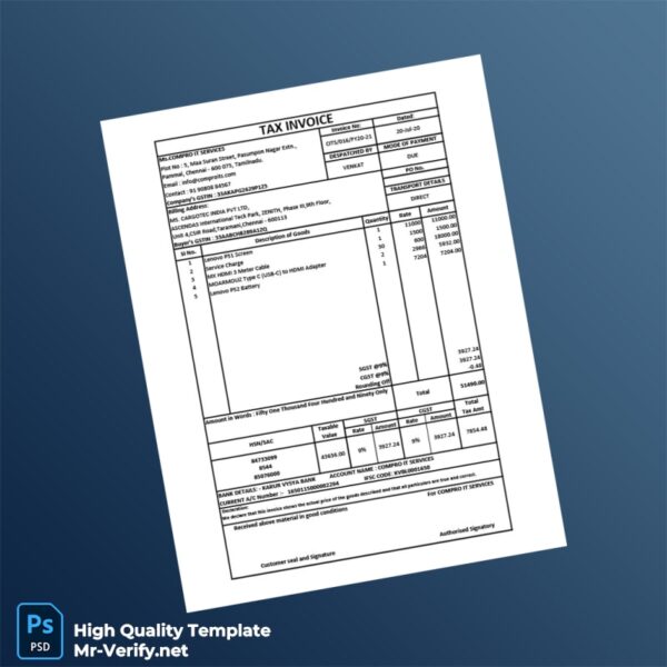 India Compro IT Services Invoice Template in Word and PDF formats India Compro IT Services Invoice Template in Word and PDF formats