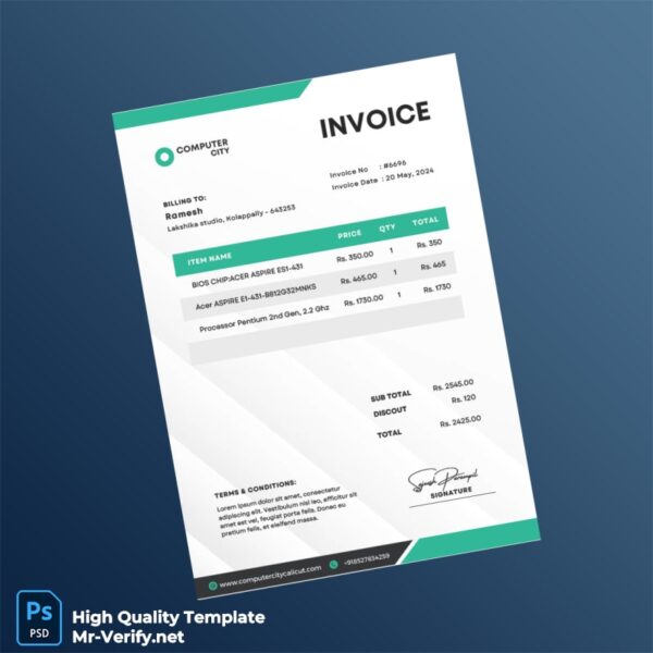 India Computer City Invoice Template in Word and PDF formats India Computer City Invoice Template in Word and PDF formats