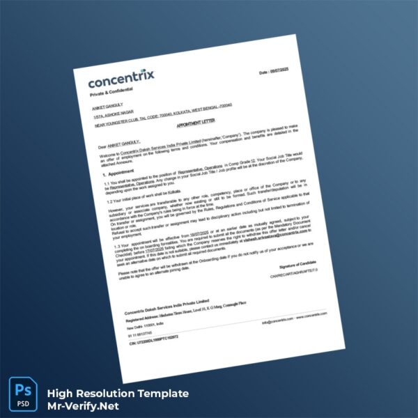 Editable India Concentrix Daksh Services India Private Limited Employment Verification Letter Word and Pdf Template 6 page Editable India Concentrix Daksh Services India Private Limited Employment Verification Letter Word and Pdf Template 6 page