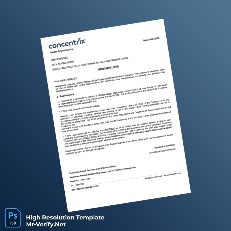 Editable India Concentrix Daksh Services India Private Limited Employment Verification Letter Word and Pdf Template 6 page Editable India Concentrix Daksh Services India Private Limited Employment Verification Letter Word and Pdf Template 6 page