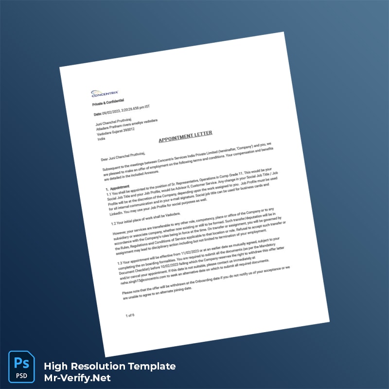 Editable India Concentrix Services India Private Limited Employment Verification Letter Word and Pdf Template 6 page Editable India Concentrix Services India Private Limited Employment Verification Letter Word and Pdf Template 6 page