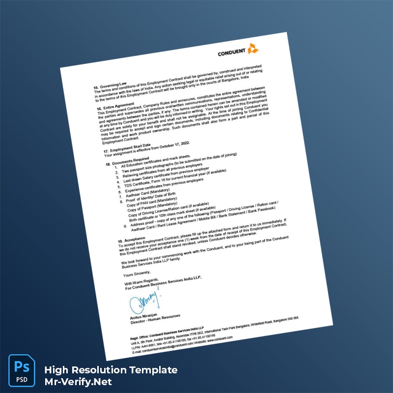 Editable India Conduent Business Services India LLP Employment Verification Letter Word and Pdf Template 7 page Editable India Conduent Business Services India LLP Employment Verification Letter Word and Pdf Template 7 page