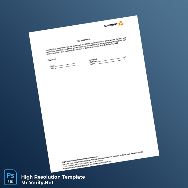Editable India Conduent Business Services India LLP Employment Verification Letter Word and Pdf Template 7 page Editable India Conduent Business Services India LLP Employment Verification Letter Word and Pdf Template 7 page