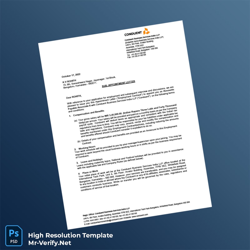 Editable India Conduent Business Services India LLP Employment Verification Letter Word and Pdf Template 7 page Editable India Conduent Business Services India LLP Employment Verification Letter Word and Pdf Template 7 page