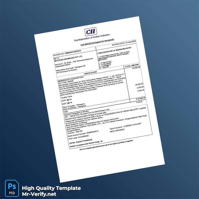 India Confederation of Indian Industry Tax Invoice Template in Word and PDF formats India Confederation of Indian Industry Tax Invoice Template in Word and PDF formats