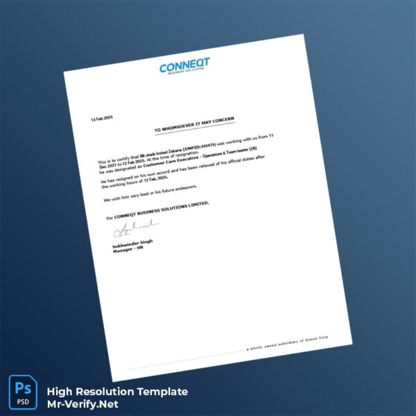 Editable India Conneqt Business Solutions Employment Verification Letter Word and Pdf Template 5 page Editable India Conneqt Business Solutions Employment Verification Letter Word and Pdf Template 5 page